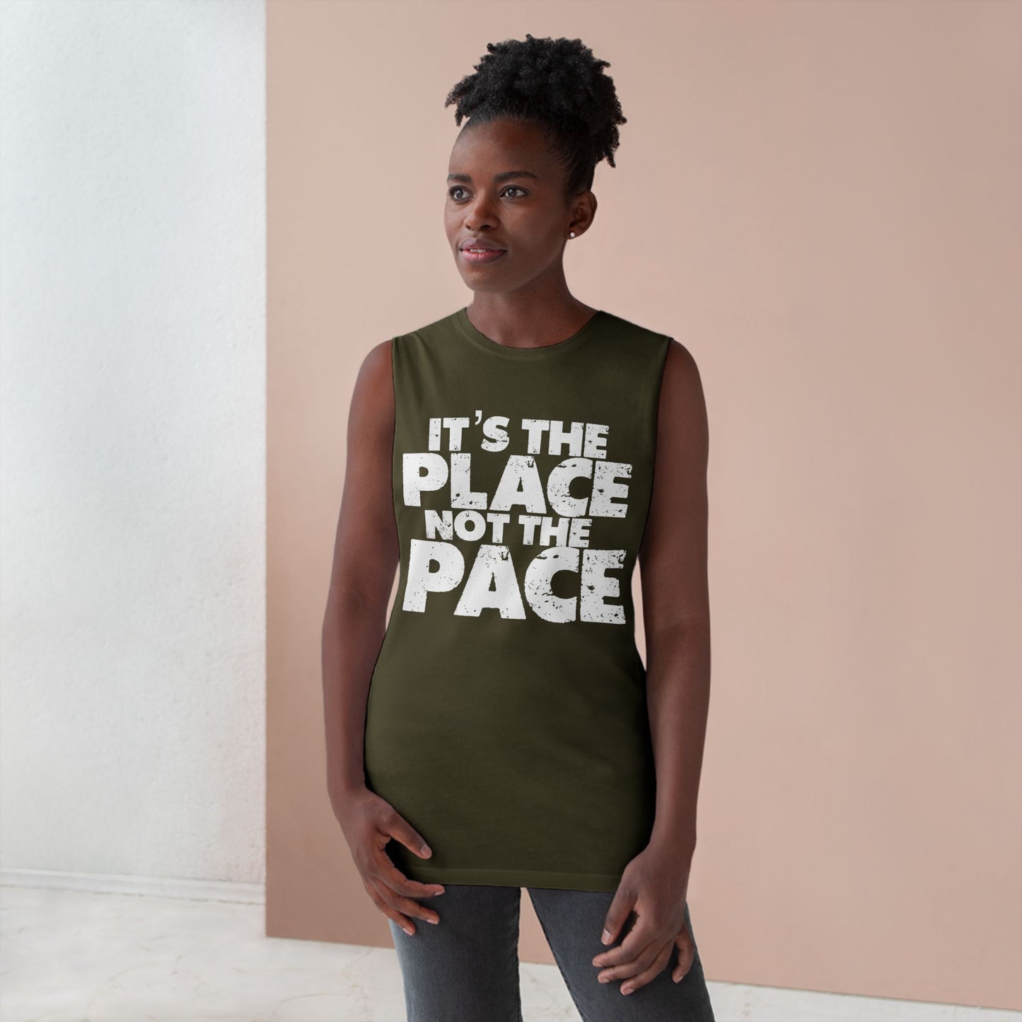 Unisex Fitness Tank Top - "It's the Place, Not the Pace" - Gym Wear for Athletes