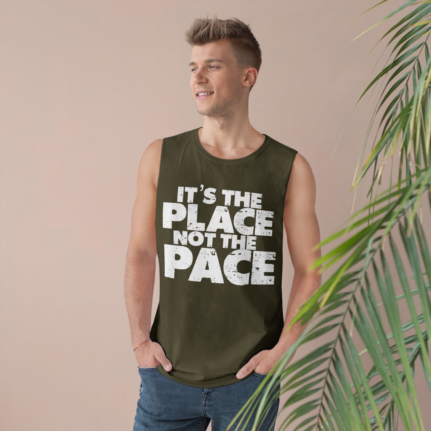 Unisex Fitness Tank Top - "It's the Place, Not the Pace" - Gym Wear for Athletes
